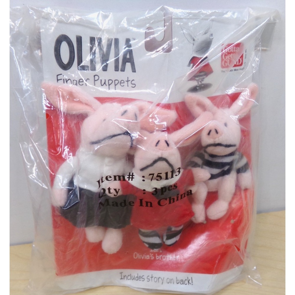 Gund Plush Ian Falconer 2005 Finger Puppets Olivia & Ian 3 in Sealed Package‎